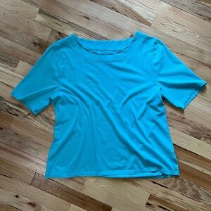 Talbots Light Blue Short Sleeve Shirt with Scalloped Collar